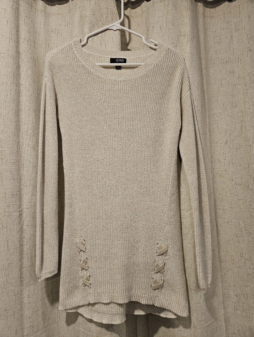 a.n.a Cream Scoop Neck Lace-Up Hem Knit Sweater Dress